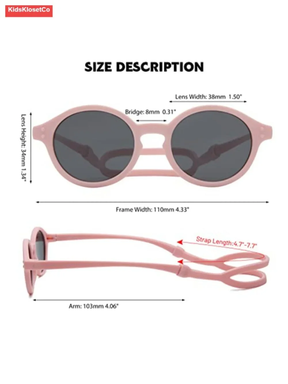 Polarized Baby Sunglasses with TPEE Strap, UV400 Protection, Flexible Rubber,